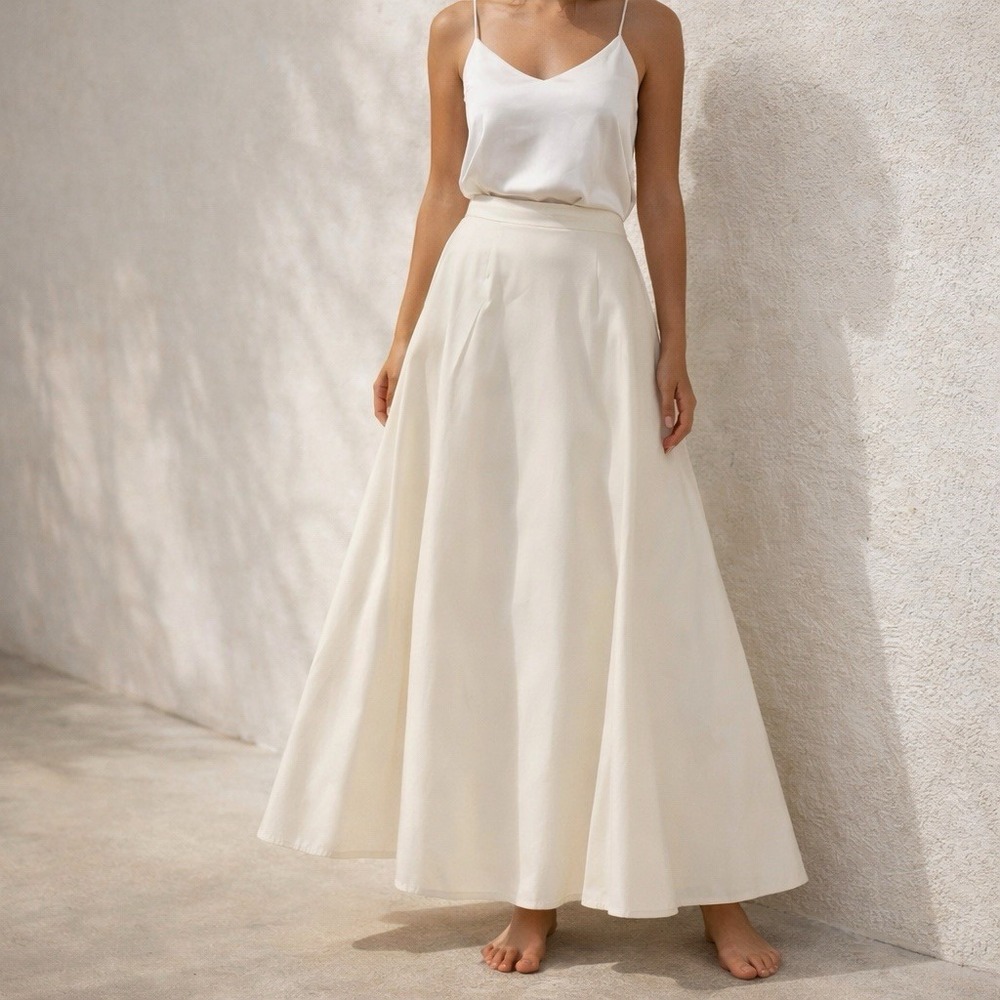Vintage 90s Gunne Sax Jessica McClintock Ivory Taffeta Maxi Skirt USA Size 5